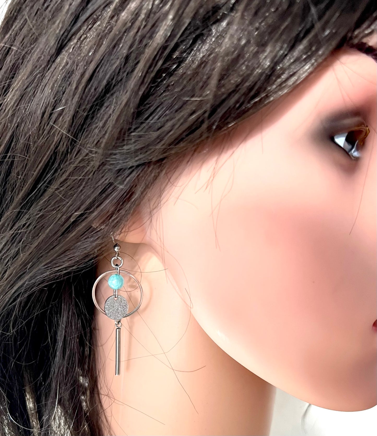 Boucles d'oreilles acier inoxydable anneaux, perles et breloques
