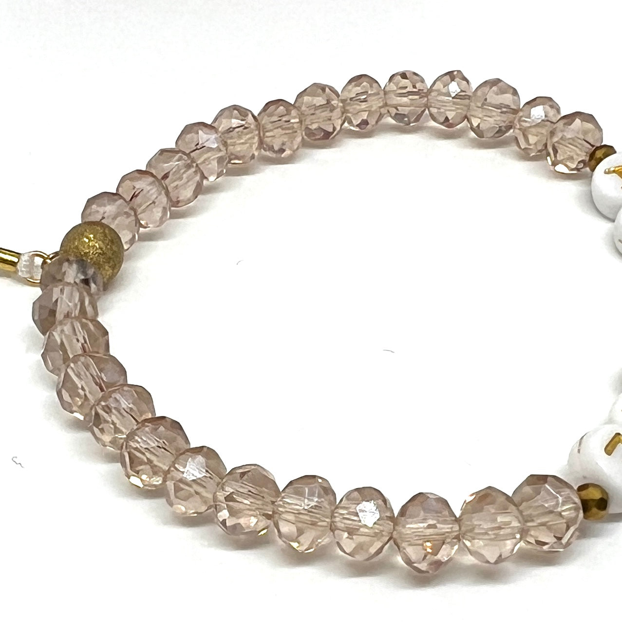 Bracelet personnalisé prénom perles en verre à facettes - Beige, champagne