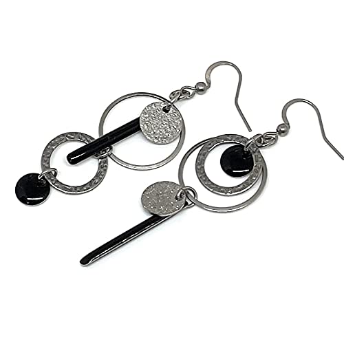 Boucles d'oreilles asymétriques argentées acier inoxydable