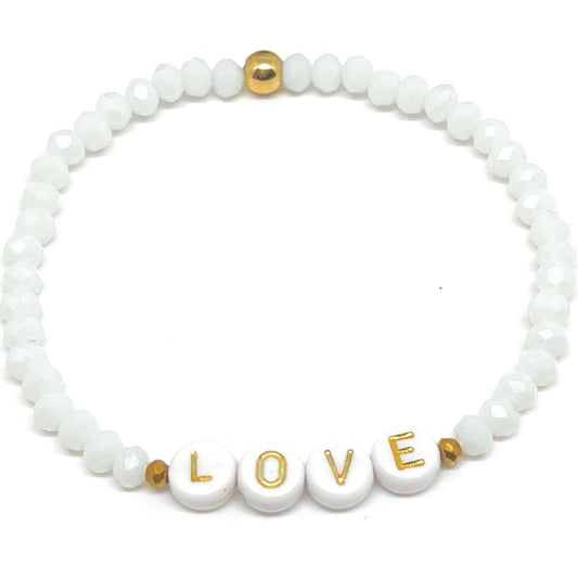 Bracelet personnalisé prénom perles à facettes blanches opaques