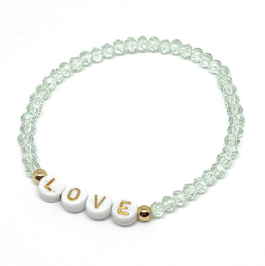Bracelet personnalisé prénom vert menthe doux perles à facettes