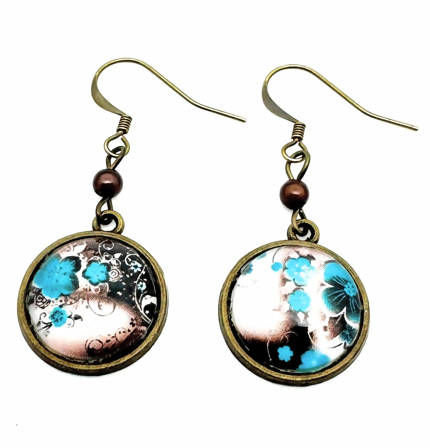 Boucles d'oreilles pendantes cabochons fleuris automne