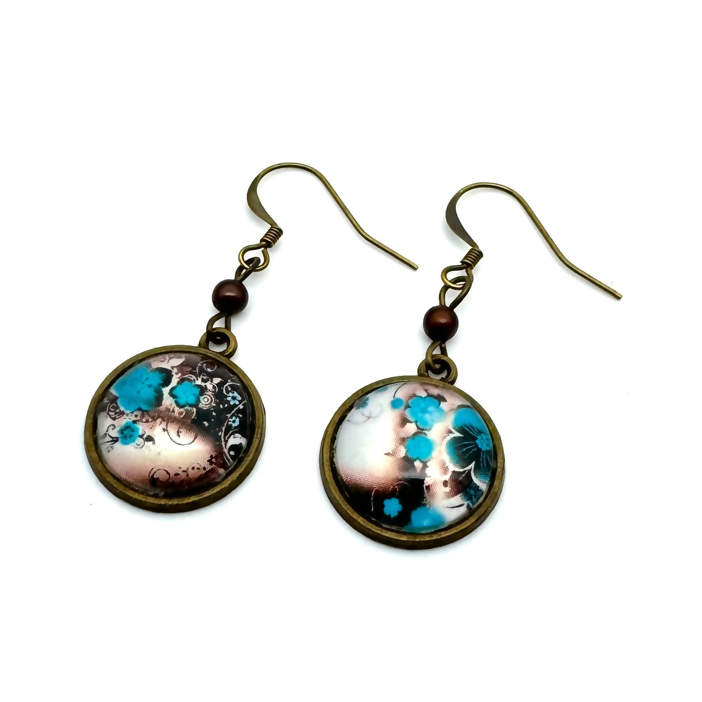 Boucles d'oreilles pendantes cabochons fleuris automne