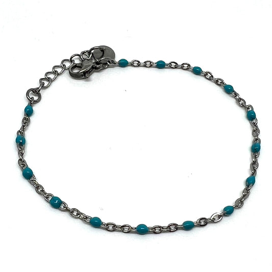 Bracelet fin chaîne rosaire argent bleu acier inoxydable