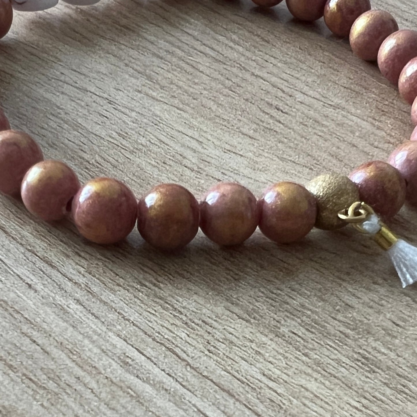 Bracelet personnalisé prénom perles naturelles - Rose vintage, or
