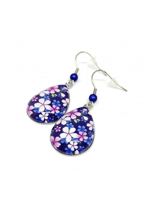 Boucles d'oreilles gouttes fleurs Japon