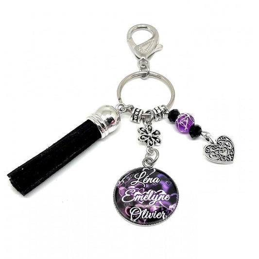 Porte-clés bijoux de sac personnalisé violet - noir